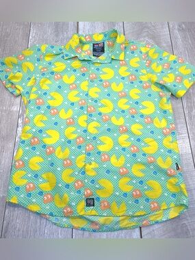 pac man Phat Farm women’s short sleeve button up shirt xl retro and funky